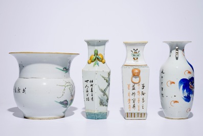 Vier Chinese famille rose en polychrome vazen, 19/20e eeuw