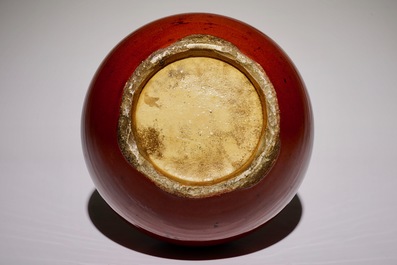 A Chinese monochrome sang-de-boeuf-glazed tianqiu ping bottle vase, 19th C.