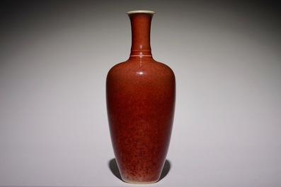 A Chinese monochrome copper-red vase, Kangxi mark, 19/20th C.