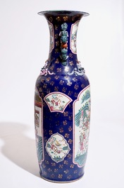 A massive Chinese famille rose on powder blue ground vase, 20th C.