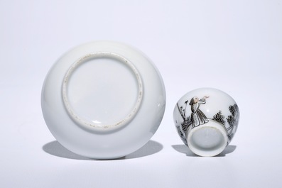 Six Chinese miniature grisaille cups and saucers with jesuits, Qianlong