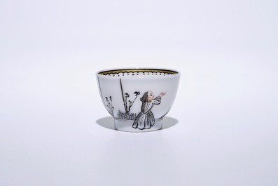 Six Chinese miniature grisaille cups and saucers with jesuits, Qianlong