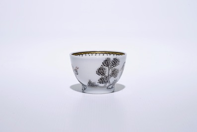 Six Chinese miniature grisaille cups and saucers with jesuits, Qianlong