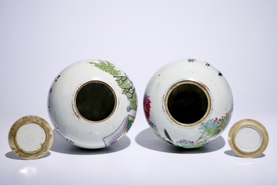 Two Chinese famille rose vases and two ginger jars, 19/20th C.