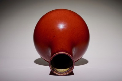A Chinese monochrome sang-de-boeuf-glazed tianqiu ping bottle vase, 19th C.