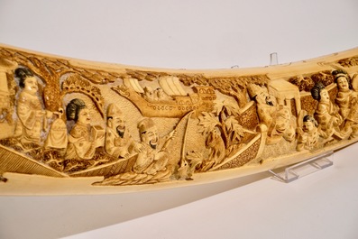 A large Chinese carved ivory tusk, early 20th C.