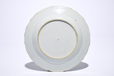 Two Chinese blue and white dishes and nine plates, Qianlong