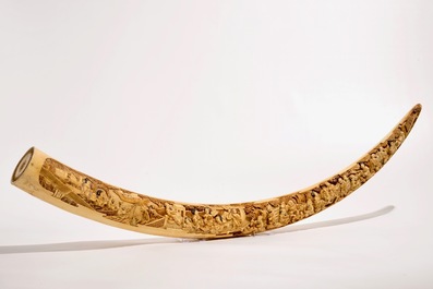 A large Chinese carved ivory tusk, early 20th C.