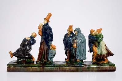 A Flemish pottery group titled: "The small wedding", prob. Caesens workshop, 20th C.