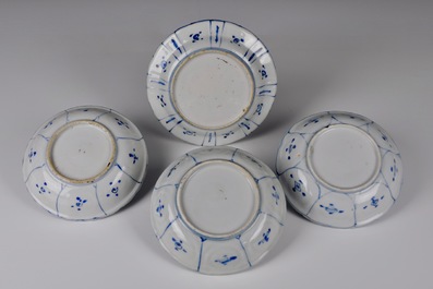 Four Chinese blue and white kraak porcelain plates, Ming, Wanli