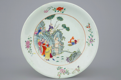 Two large Chinese blue and white and famille rose dishes, Kangxi and later
