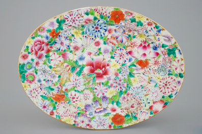 A Chinese famille rose bowl, an oval dish and three vases, 18/20th C.