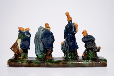 A Flemish pottery group titled: "The small wedding", prob. Caesens workshop, 20th C.