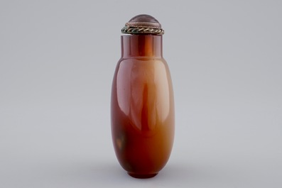 Two Chinese encrusted rock crystal and agate snuff bottles, 19/20th C.