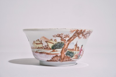 A Chinese famille rose export bowl with a harbour scene, Qianlong
