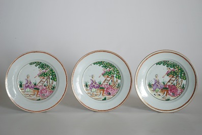 Six Chinese famille rose cherrypickers plates, Qianlong