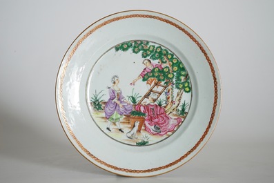 Six Chinese famille rose cherrypickers plates, Qianlong