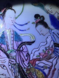 A fine painted Chinese famille rose plate with a lady and a goat, Yongzheng