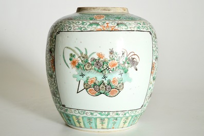 A Chinese famille verte dish and a doucai plate, Kangxi, and a ginger jar, 19th C.