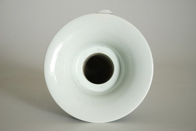 A rare blue, white and lavender-glazed reticulated revolving zhadou spittoon, Qianlong mark, 19/20th C.