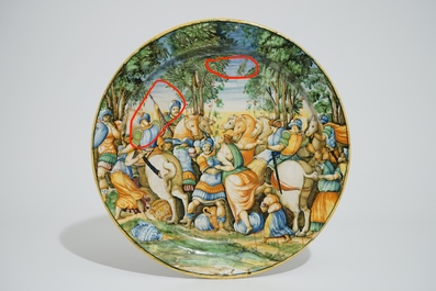 Un grand plat "Istoriato" en majolique italienne, Urbino, 1540-1560