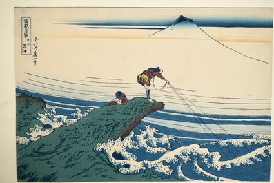 Eleven Japanese woodblocks, incl. works by Hokusai, 19/20th C.