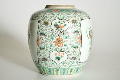 A Chinese famille verte dish and a doucai plate, Kangxi, and a ginger jar, 19th C.