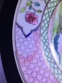 A fine painted Chinese famille rose plate with a lady and a goat, Yongzheng