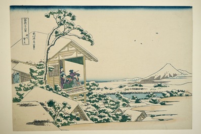 Eleven Japanese woodblocks, incl. works by Hokusai, 19/20th C.