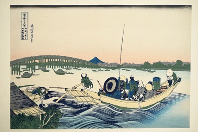 Eleven Japanese woodblocks, incl. works by Hokusai, 19/20th C.