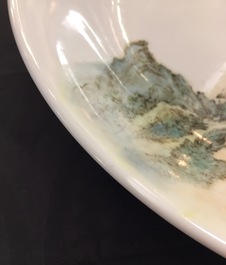 A Chinese qianjiang cai landscape dish, 19/20th C.