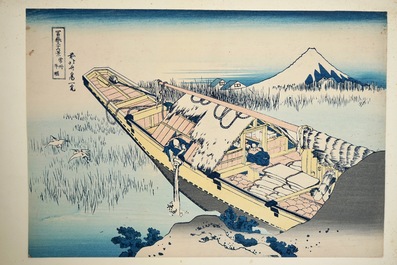 Eleven Japanese woodblocks, incl. works by Hokusai, 19/20th C.