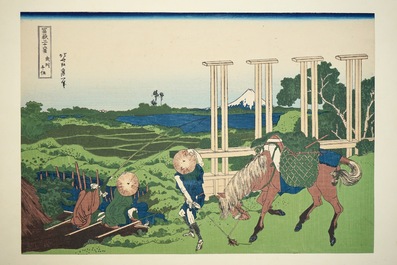 Eleven Japanese woodblocks, incl. works by Hokusai, 19/20th C.