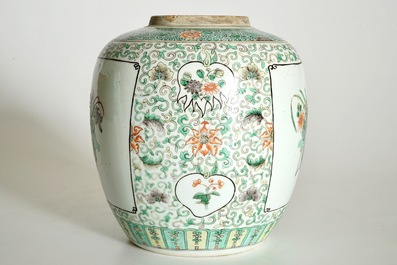 A Chinese famille verte dish and a doucai plate, Kangxi, and a ginger jar, 19th C.