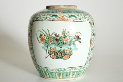 A Chinese famille verte dish and a doucai plate, Kangxi, and a ginger jar, 19th C.