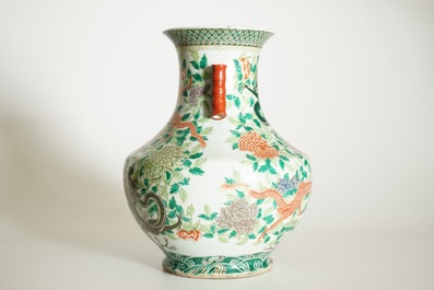A large Chinese famille verte hu-shaped "Dragon" vase, 19th C.