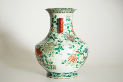 A large Chinese famille verte hu-shaped "Dragon" vase, 19th C.