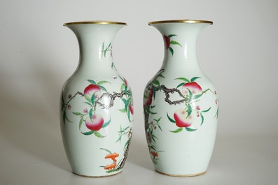A pair of Chinese famille rose "nine peaches" vases, 19th C.