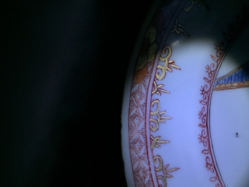 A polychrome Chinese "South Sea bubble" plate with a harlequin, Kangxi/Yongzheng
