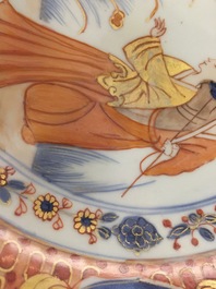A Chinese Imari Cornelis Pronk: &ldquo;Dames au Parasol" plate and a Meissen-style plate with a hunting scene, Qianlong