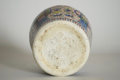 A Chinese Transitional wucai vase with buddhist emblems, Transitional period, Chongzhen/Shunzhi