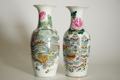 Two Chinese vases with qianjiang cai design of precious objects, 19/20th C.