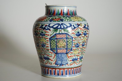 A Chinese Transitional wucai vase with buddhist emblems, Transitional period, Chongzhen/Shunzhi
