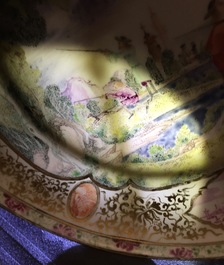 A Chinese Imari Cornelis Pronk: &ldquo;Dames au Parasol" plate and a Meissen-style plate with a hunting scene, Qianlong