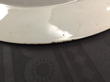 A large Chinese famille rose and gilt dish with a fine landscape, Yongzheng/Qianlong