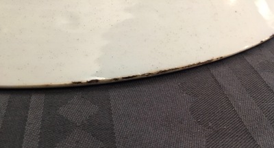 A large Chinese famille rose and gilt dish with a fine landscape, Yongzheng/Qianlong