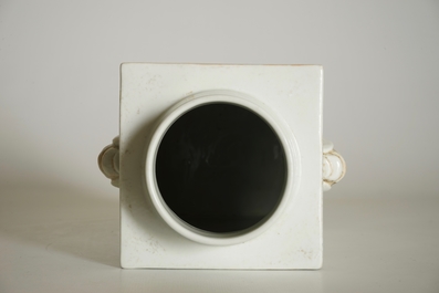 A Chinese square qianjiang cai vase with landscape designs, 20th C.