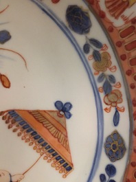 A Chinese Imari Cornelis Pronk: &ldquo;Dames au Parasol" plate and a Meissen-style plate with a hunting scene, Qianlong