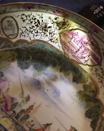 A Chinese Imari Cornelis Pronk: &ldquo;Dames au Parasol" plate and a Meissen-style plate with a hunting scene, Qianlong