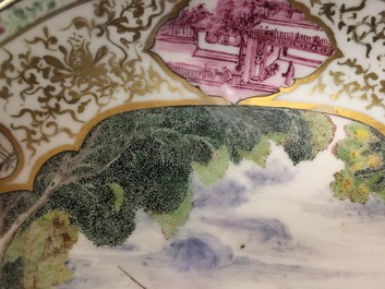 A Chinese Imari Cornelis Pronk: &ldquo;Dames au Parasol" plate and a Meissen-style plate with a hunting scene, Qianlong